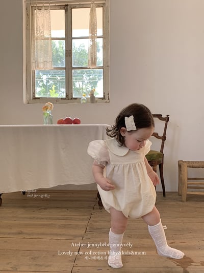 JE21｜(66-120cm) 赫本風網紗袖蝴蝶結包屁衣/洋裝15