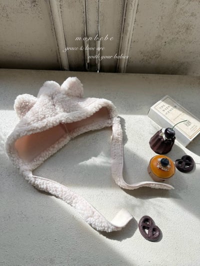 MONBEBE26｜(3m-24m) 刷毛小熊綁帶帽3