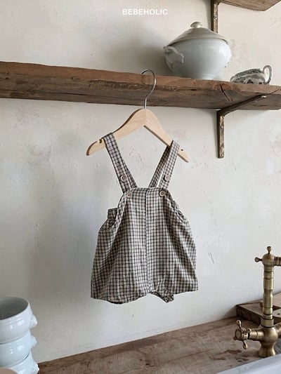 Bebe holic06｜(3m-18m) 棋格吊帶褲5