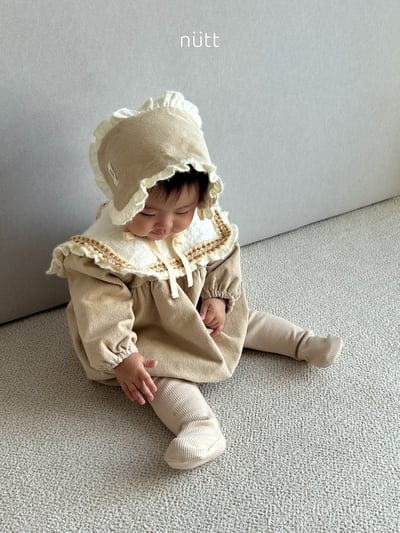Nutt03｜(3m-16m) 翻領磨毛包屁衣含髮帶3