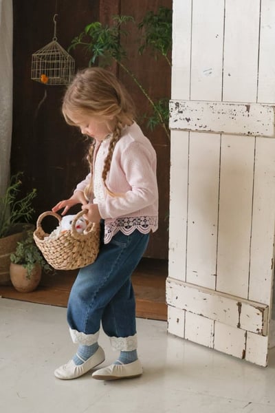 FLO54｜(75-140) 2色針織蕾絲滾邊開襟外套3