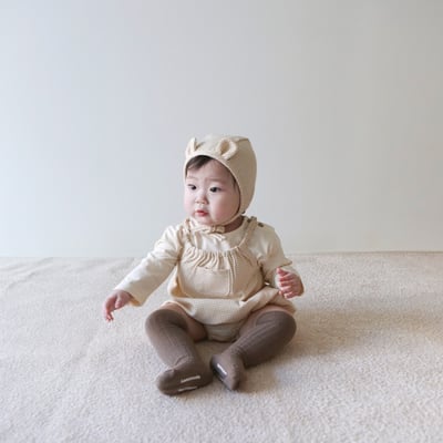 LEMONADE01｜(55cm-85cm) 2色格紋肩帶包屁衣含小熊帽子2