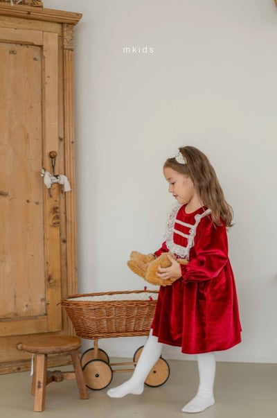 M-KIDS37｜(65-115cm) 2色法式絨面蕾絲洋裝9