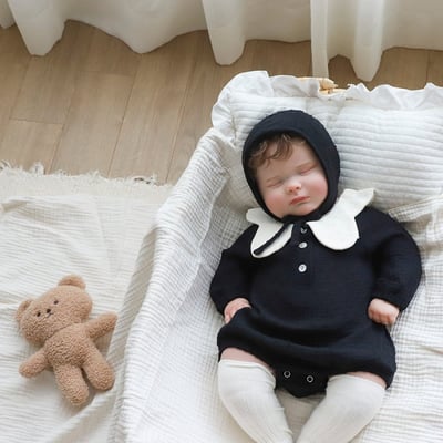 LEMONADE02｜(55cm-85cm) 2色花瓣領包屁衣含帽子15