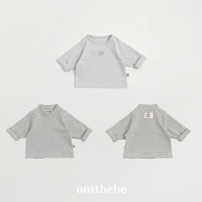 Oottbebe82｜(0m-12m  1y-7y)  薄絨愛心+條紋上衣兩件組10