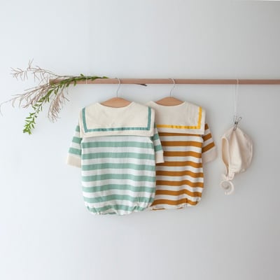 LEMONADE29｜(55cm-85cm) 2色粗條紋包屁衣含帽子25