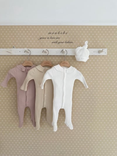 MONBEBE09｜(0m-6m) 摺邊坑條連身衣10