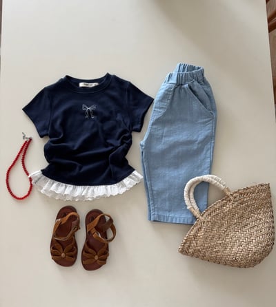 LePetitmot19｜(80-125cm) 蝴蝶結蕾絲上衣5