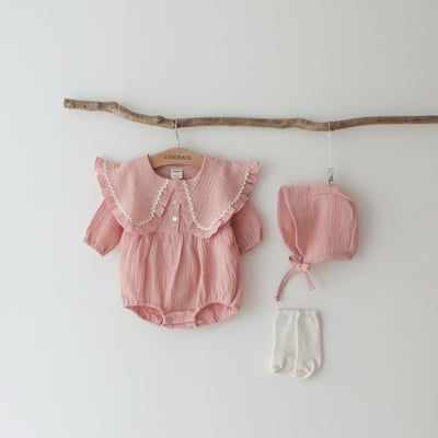 LEMONADE14｜(55cm-85cm) 2色波浪邊大翻領包屁衣含帽子7