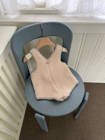 MONBEBE23｜(6m-4y) 滾邊刷毛吊帶褲3