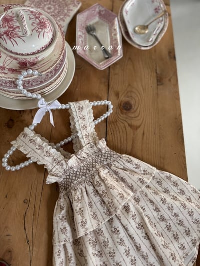 Marron 19｜(1y-6y) 法式抓皺印花吊帶洋裝6