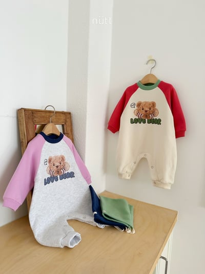 Nutt01｜(3m-16m) 小熊印花撞色休閒連身衣含帽子9