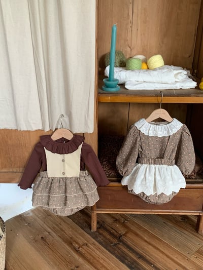 JE628｜(73cm-100cm) 格紋玫瑰花蕾絲包屁衣16