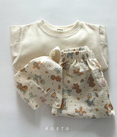 AOSTA23｜(6m-5y) 印花棉麻休閒縮口褲11