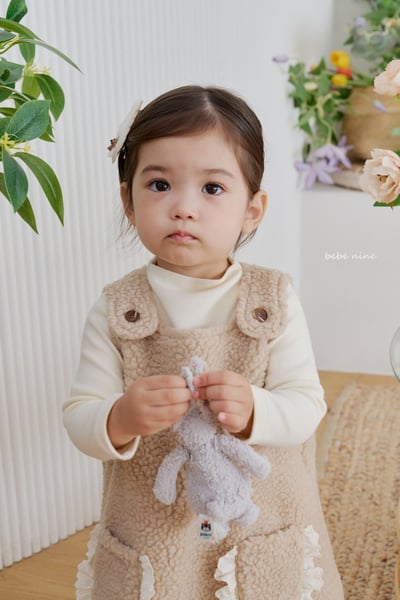 bebe nine38 (65cm-115cm) 2色蕾絲邊口袋吊帶洋裝12