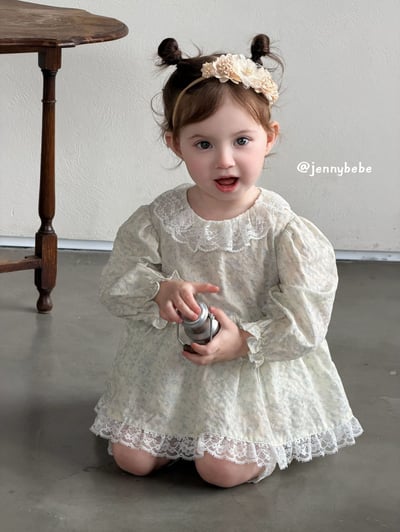 JE727｜(66-90cm) 翠綠碎花蕾絲洋裝包屁衣5