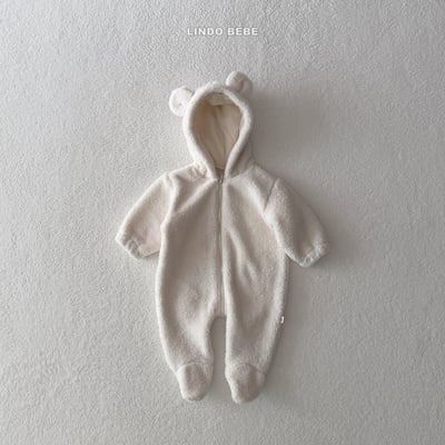 Lindo15｜(3m-18m) 草莓牛奶小熊連帽拉線連身衣7