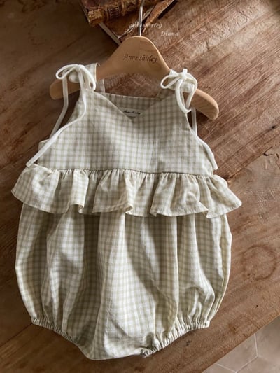 Anne Shirley02｜(3m-22m) 1色格紋綁帶荷葉包屁衣1