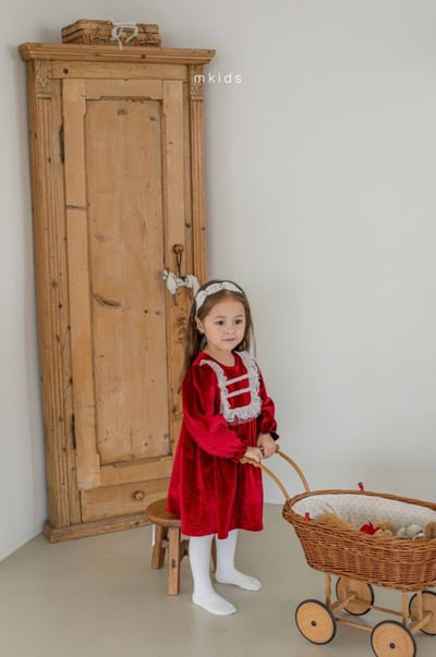 M-KIDS37｜(65-115cm) 2色法式絨面蕾絲洋裝12