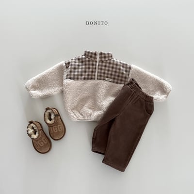 Bonito24｜(75cm-125cm) 格紋半開襟刷毛上衣8