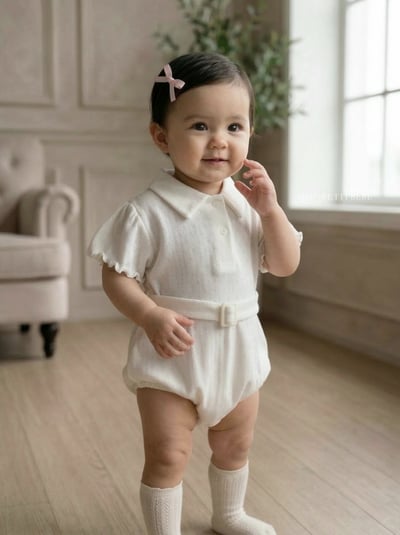 Mon petit07｜(66-90cm) 有領捲邊腰帶包屁衣16