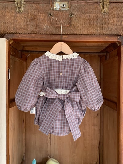 JE618｜(73cm-100cm) 格紋蕾絲綁帶包屁衣8