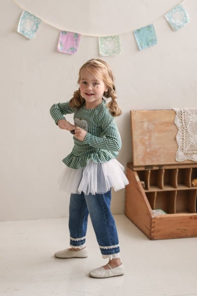 FLO55｜(75-140) 2色蕾絲可反摺牛仔褲6