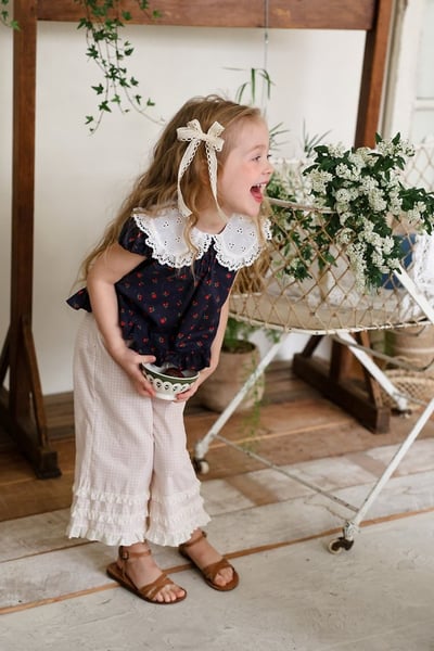 FLO39｜(75-140) 蕾絲翻領碎花公主袖上衣10