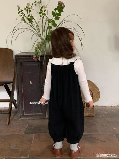 JE566｜(73-100cm) 百搭荷葉領上衣/棉紗吊帶褲15