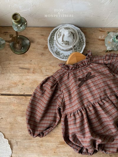 Monpetitbebe02｜(6m-18m) 荷葉立領格紋包屁衣5