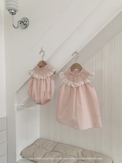 JE60｜(66-120cm) 粉嫩花邊領包屁衣/洋裝5