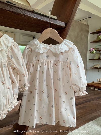 JE550｜(66-120cm) 甜美蕾絲領碎花包屁衣/洋裝2