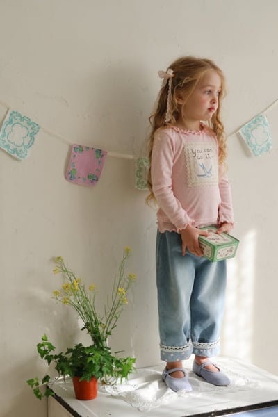 FLO35｜(75-140) 3色法式花布木耳邊上衣5