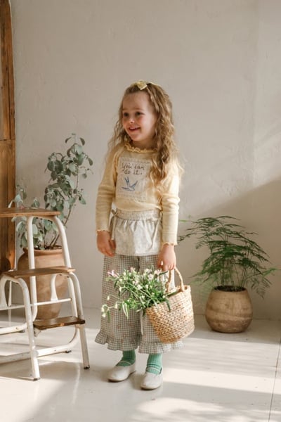 FLO36｜(75-140) 3色法式圍裙碎花荷葉長褲3