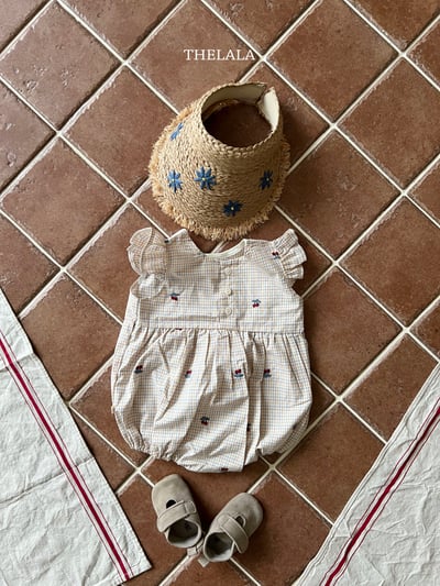 thelala52｜ (0m-18m) 壓花櫻桃格紋無袖包屁衣3