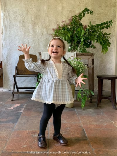 JE547｜(66-90cm) 藍色格紋花邊包屁衣7