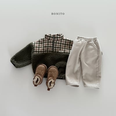 Bonito24｜(75cm-125cm) 格紋半開襟刷毛上衣14