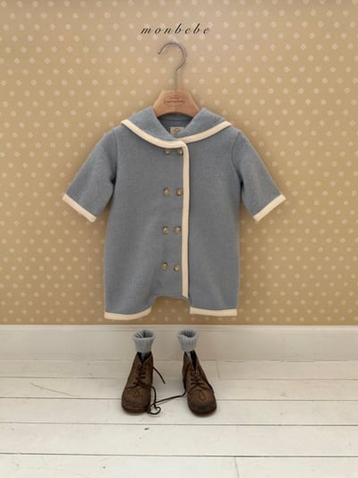 MONBEBE29｜(3m-24m) 滾邊排扣翻領連身衣3