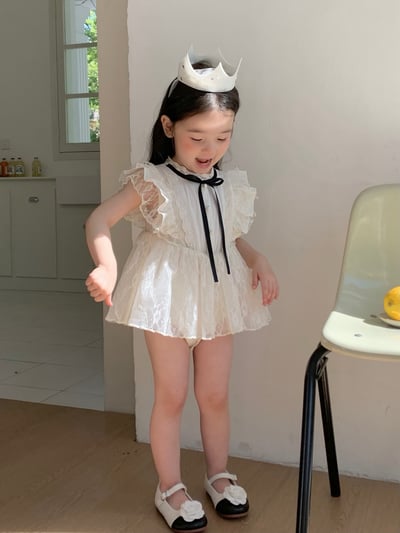 JE59｜(66-90cm) 蕾絲綁帶洋裝包屁衣7