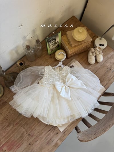Marron57｜(3m-18m) 絲帶薄紗澎澎洋裝包屁衣18
