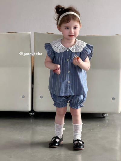 JE724｜(80-110cm) 蕾絲領線條套裝4