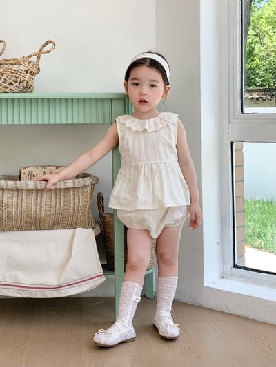 JE50｜(66-100cm) 無印花邊包屁衣/套裝1