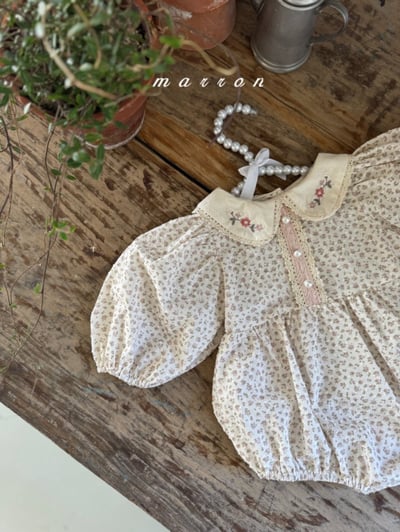Marron29｜(3m-18m) 花卉刺繡碎花包屁衣14