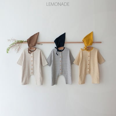 LEMONADE27｜(55cm-85cm) 3色條紋羅紋連身衣含帽子1