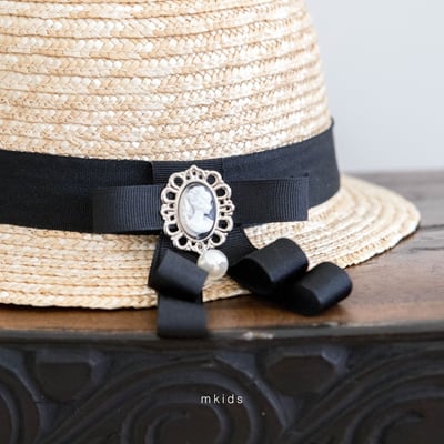 M-KIDS54｜(65-115cm) 法式徽章緞帶草帽2