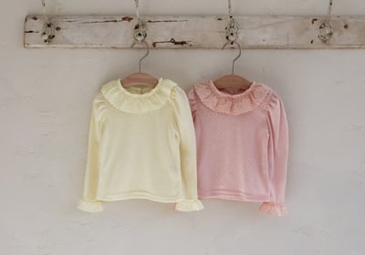 FLO38｜(75-140) 2色法式蕾絲領袖口上衣17