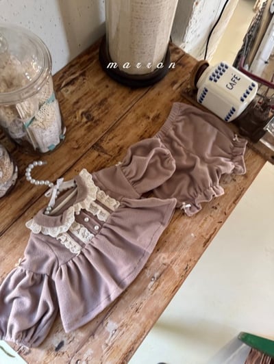 Marron 56｜(3m-18m) 宮廷袖蕾絲領花邊套裝18