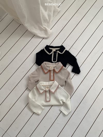 Bebe holic35｜(3m-18m) 蕾絲滾邊有領上衣10