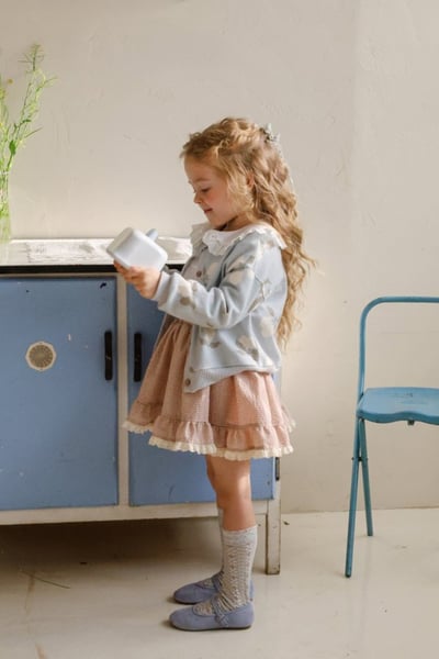 FLO32｜(75-140) 2色荷葉層次蕾絲格紋裙22