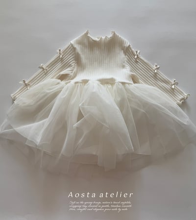 AOSTA03｜(6m-5y) 緞帶羅紋薄紗洋裝2